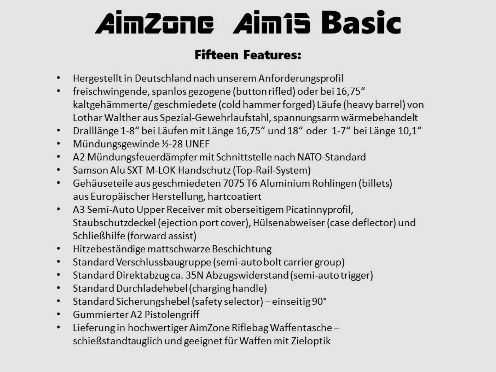 AimZone	 Ha.Büchse .223Rem AimZone Aim15 Basic Sporter 18L System AR-15, 18" Lauf/ M-LOK Handschutz