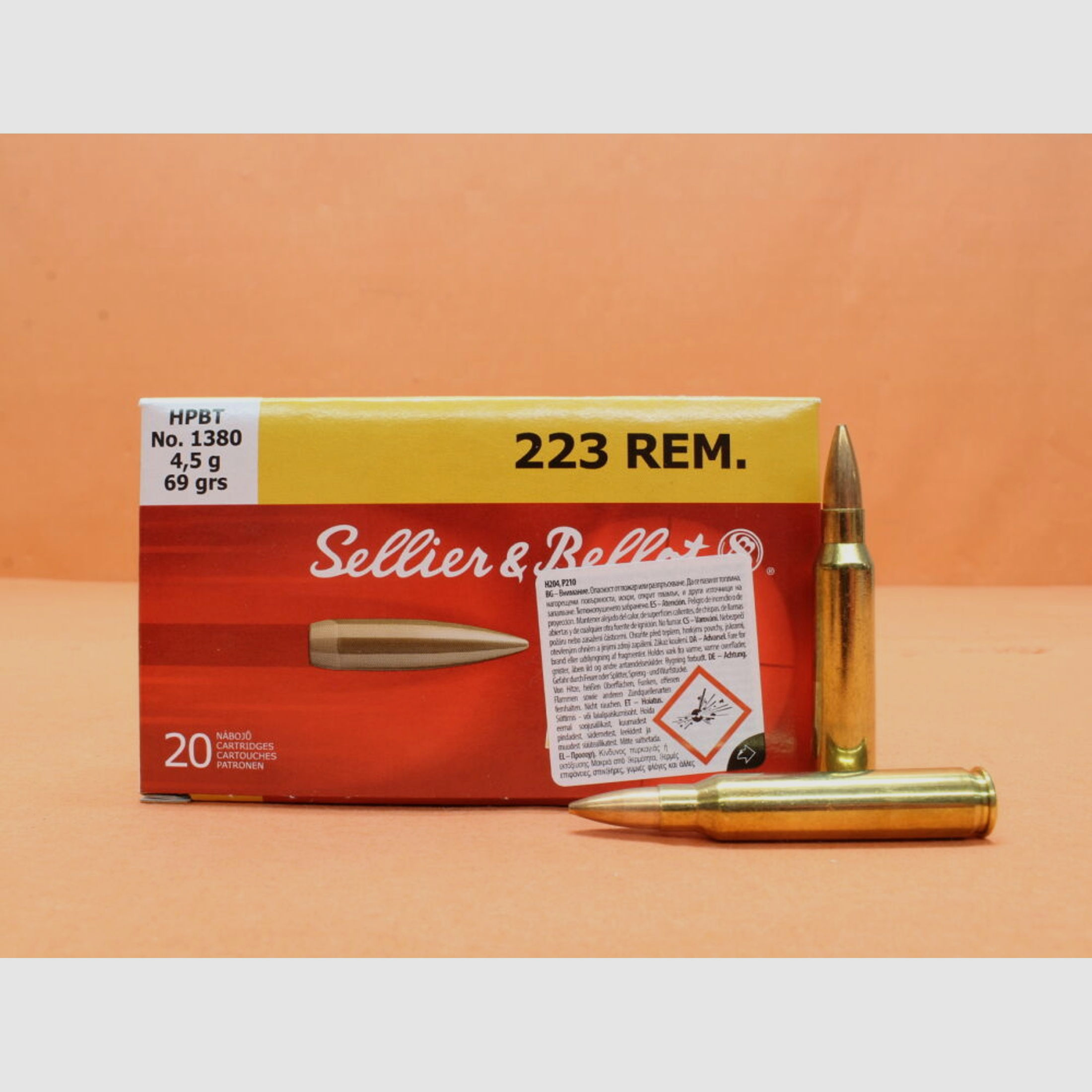 S&B Sellier & Bellot	 Patrone .223Rem S&B/ Sellier&Bellot 69grs HPBT Match (1380) VE 20 Patronen/ 4,5g Hohlspitz-Torpedoheck-Match