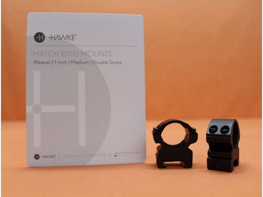 HAWKE	 HAWKE Montageringe Match 1" medium (22113) BH=10mm Alu schwarz matt für Weaver-/ Picatinnyprofil