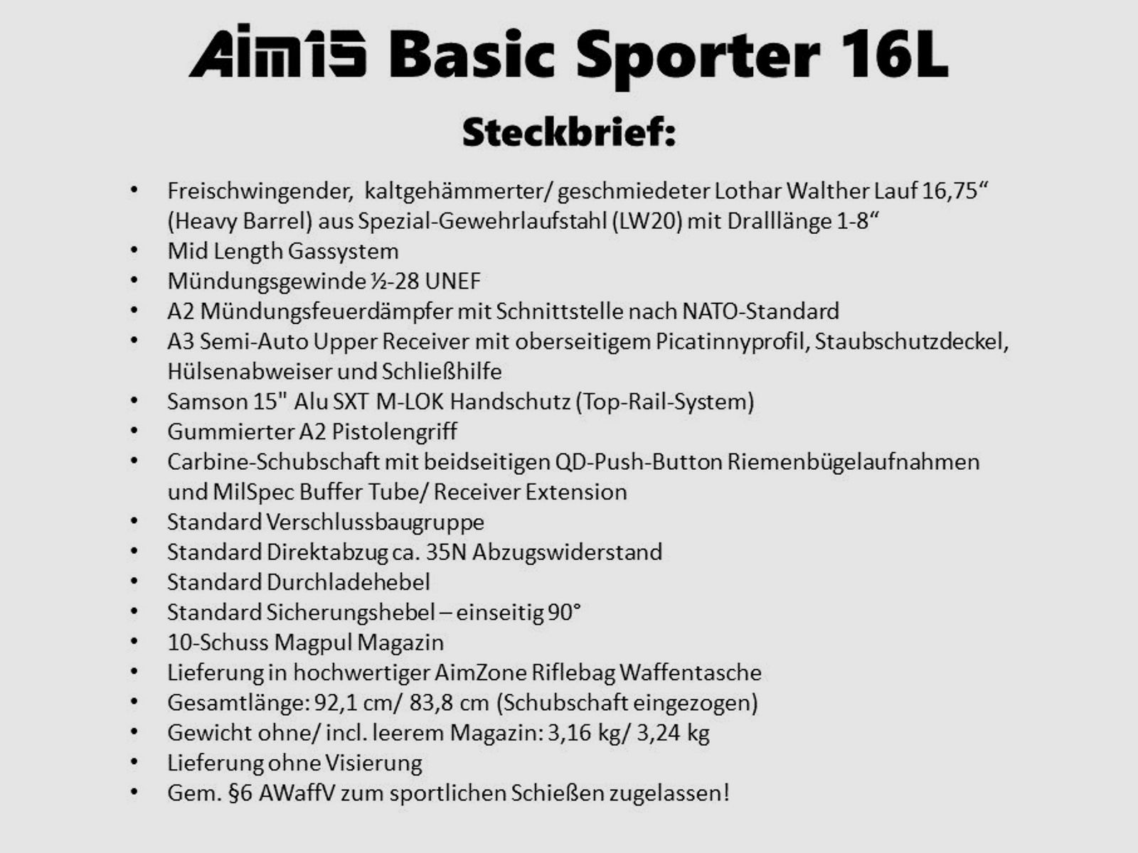 AimZone	 Ha.Büchse .223Rem AimZone Aim15 Basic Sporter 16L System AR-15, 16,75" Lauf/ M-LOK Handschutz