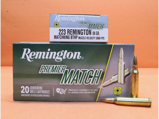 Remington	 Patrone .223Rem Remington 69grs BTHP (RM223R1) VE 20 Patronen (Premier Match) Matchking/ 4,47g Hohlspitz-Torpedoheck-Match