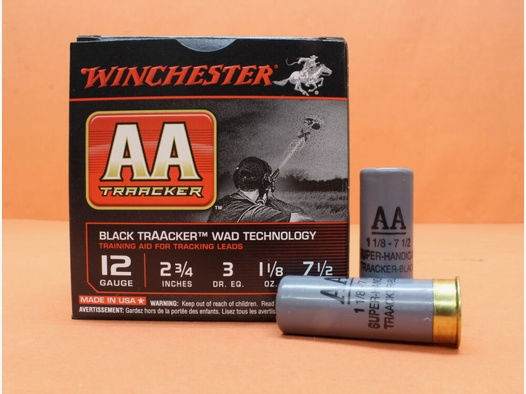 Winchester	 Patrone 12/70 Winchester 32g 2,4mm/ No.7,5 8x VE 25 = 200 Patronen (TRAACKER) schwarz