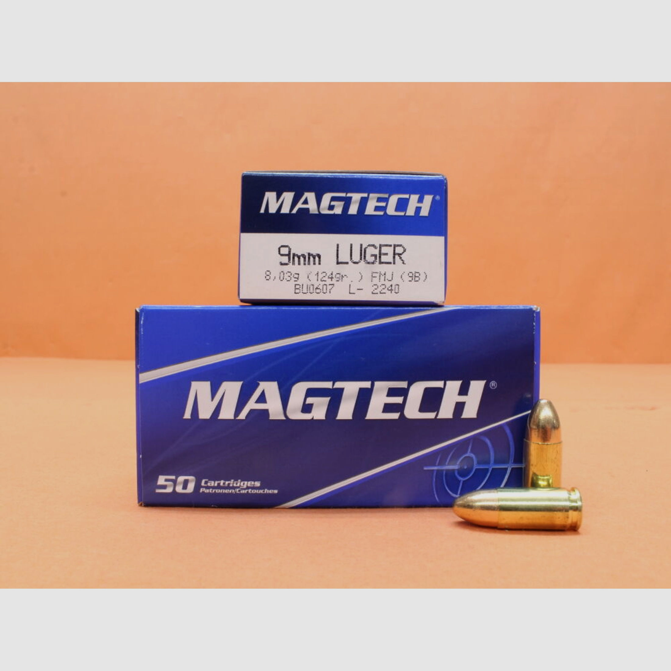 Magtech	 Patrone 9mmLuger Magtech 124grs FMJ/ FMC (9B) VE 50 Patronen/ 8,03g Vollmantel