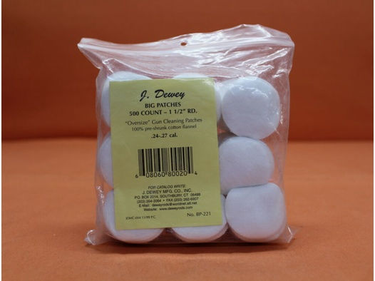 Dewey	 Dewey Reinigungspatches (BP-221) VE 500 St. Baumwolle rund 1,5"  Geeignet für Kal. .270/ 7mm