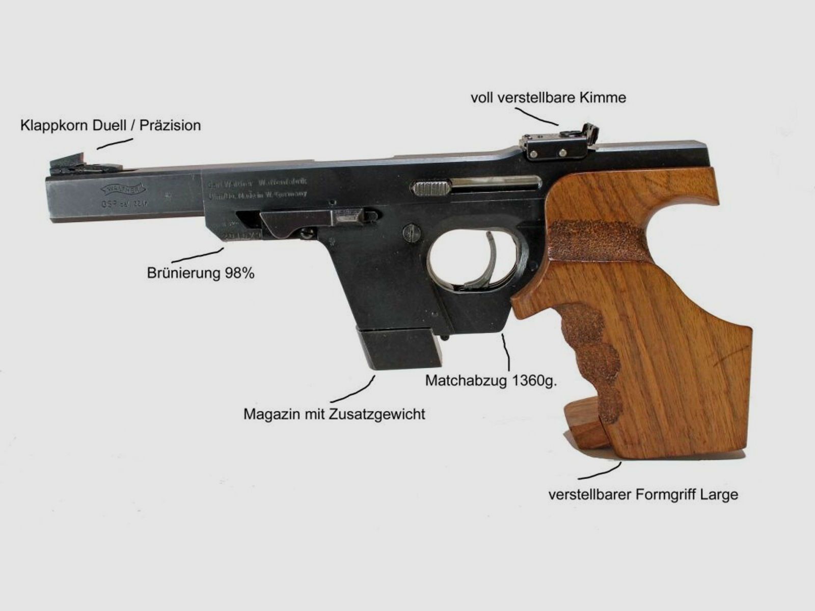 Walther Sport- und Behördenwaffen	 Walther GSP Sportpistole Kal 22 L.R.gebraucht (BJ.85)