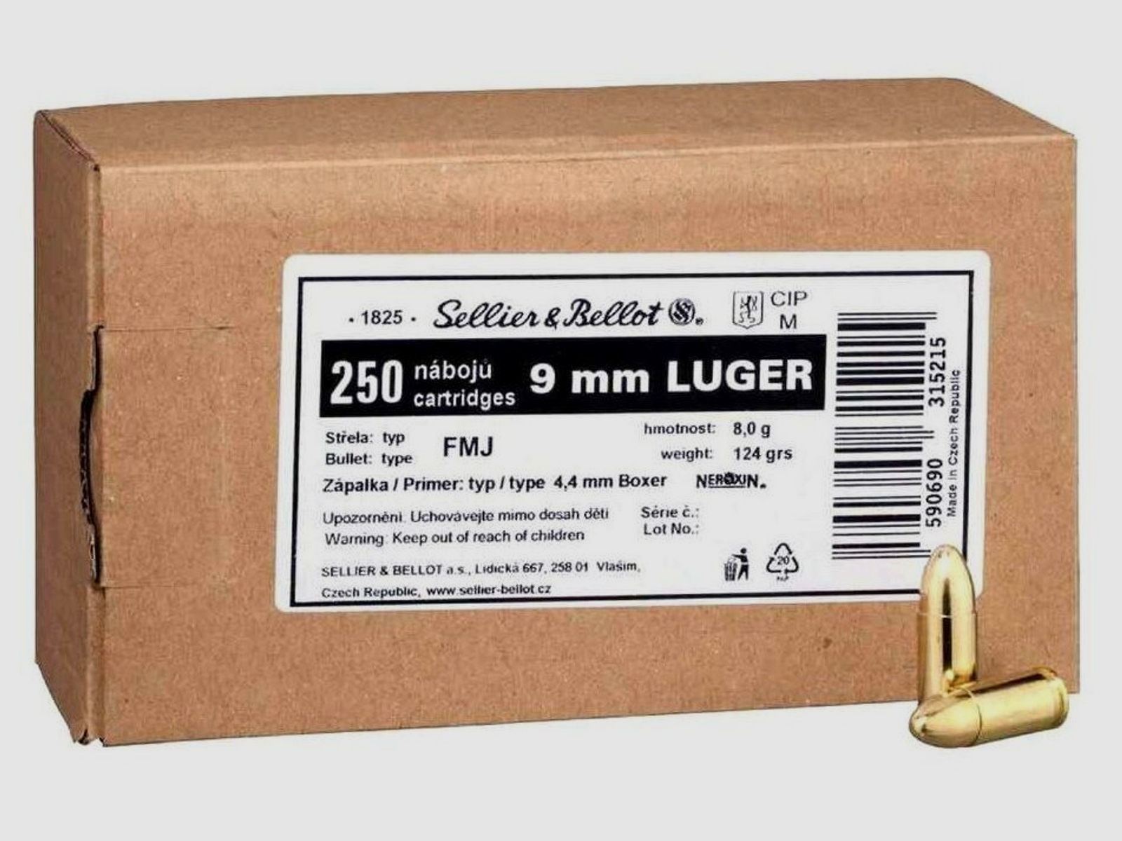 Sellier & Bellot	 9mm Luger Vollmantel 8,0g/124 grs.