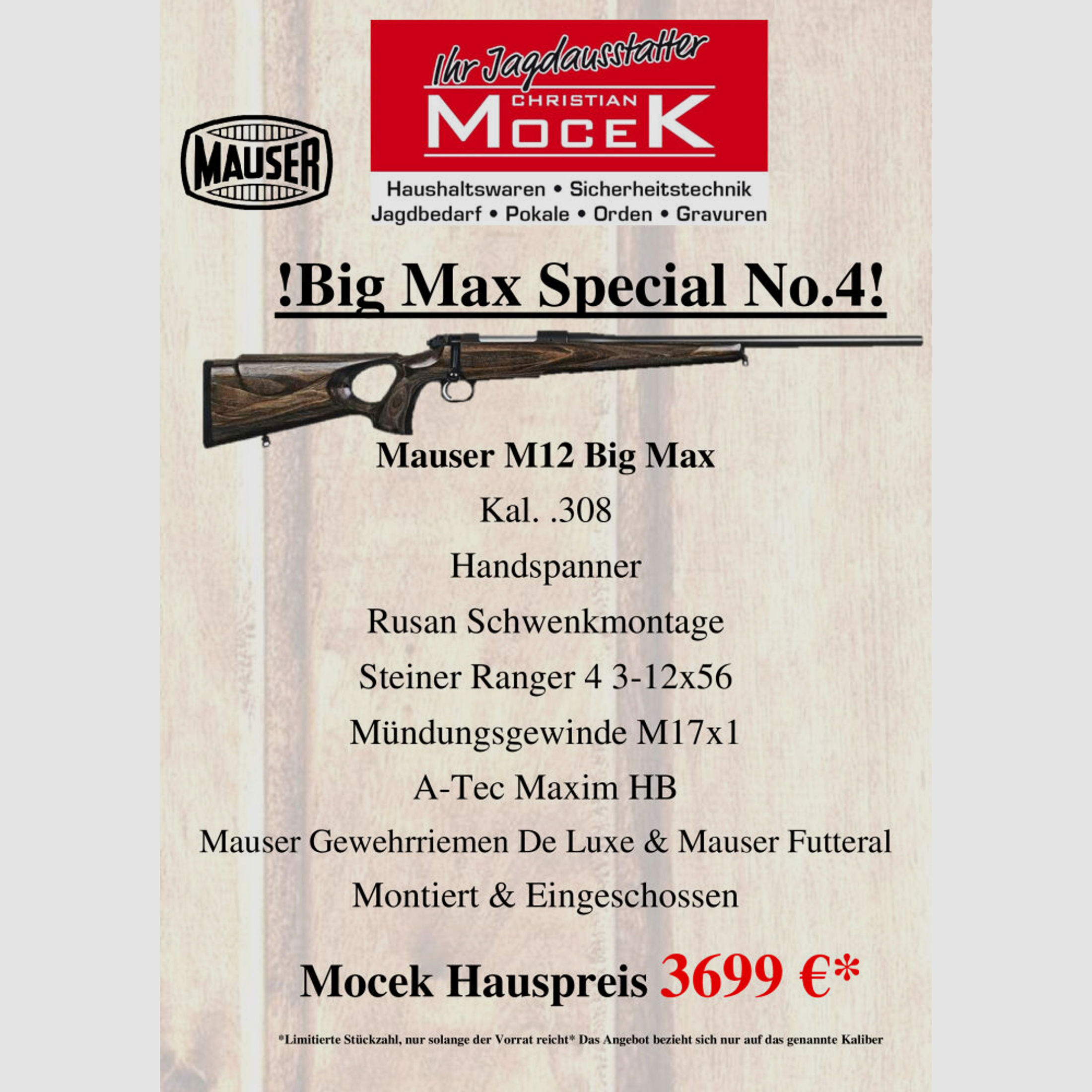Mauser	 M12 Big Max, mit Steiner Ranger 4 3-12x56