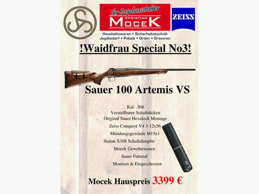 Sauer	 100 Artemis VS, mit Zeiss Conquest V4 3-12x56