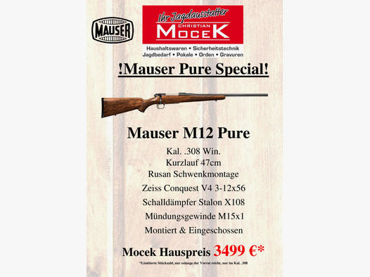 Mauser	 M12 Pure, mit Zeiss Conquest V4 3-12x56