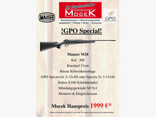 Mauser	 M18, mit GPO Spectra 6x 2-12x50 oder Spectra 5x 3-15x56