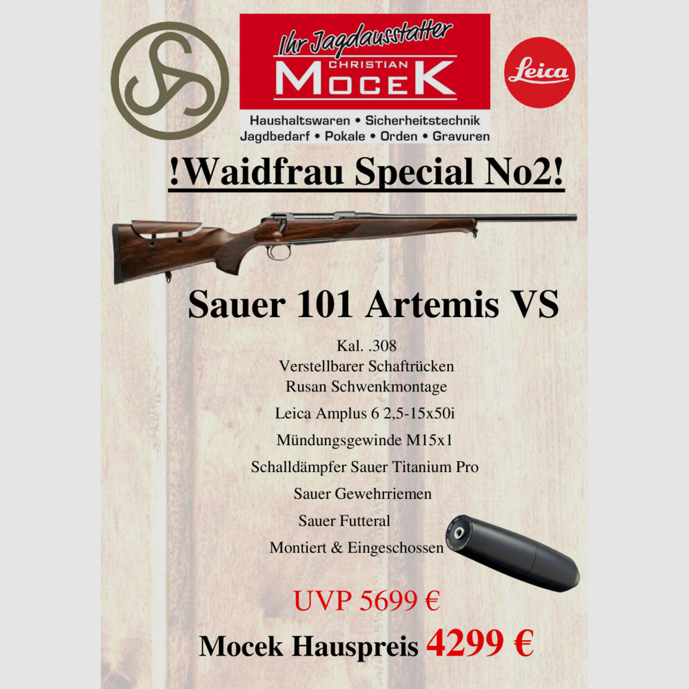 Sauer	 101 Artemis VS, mit Leica Amplus 6 2,5-15x50 i, EINZELSTÜCK
