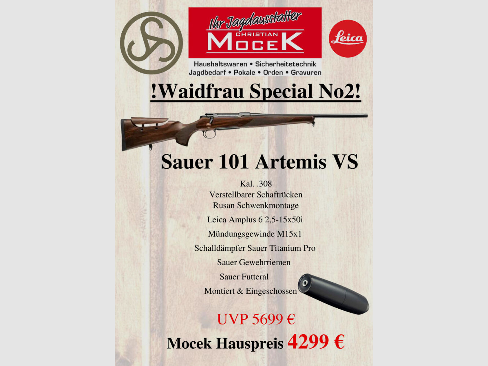 Sauer	 101 Artemis VS, mit Leica Amplus 6 2,5-15x50 i, EINZELSTÜCK