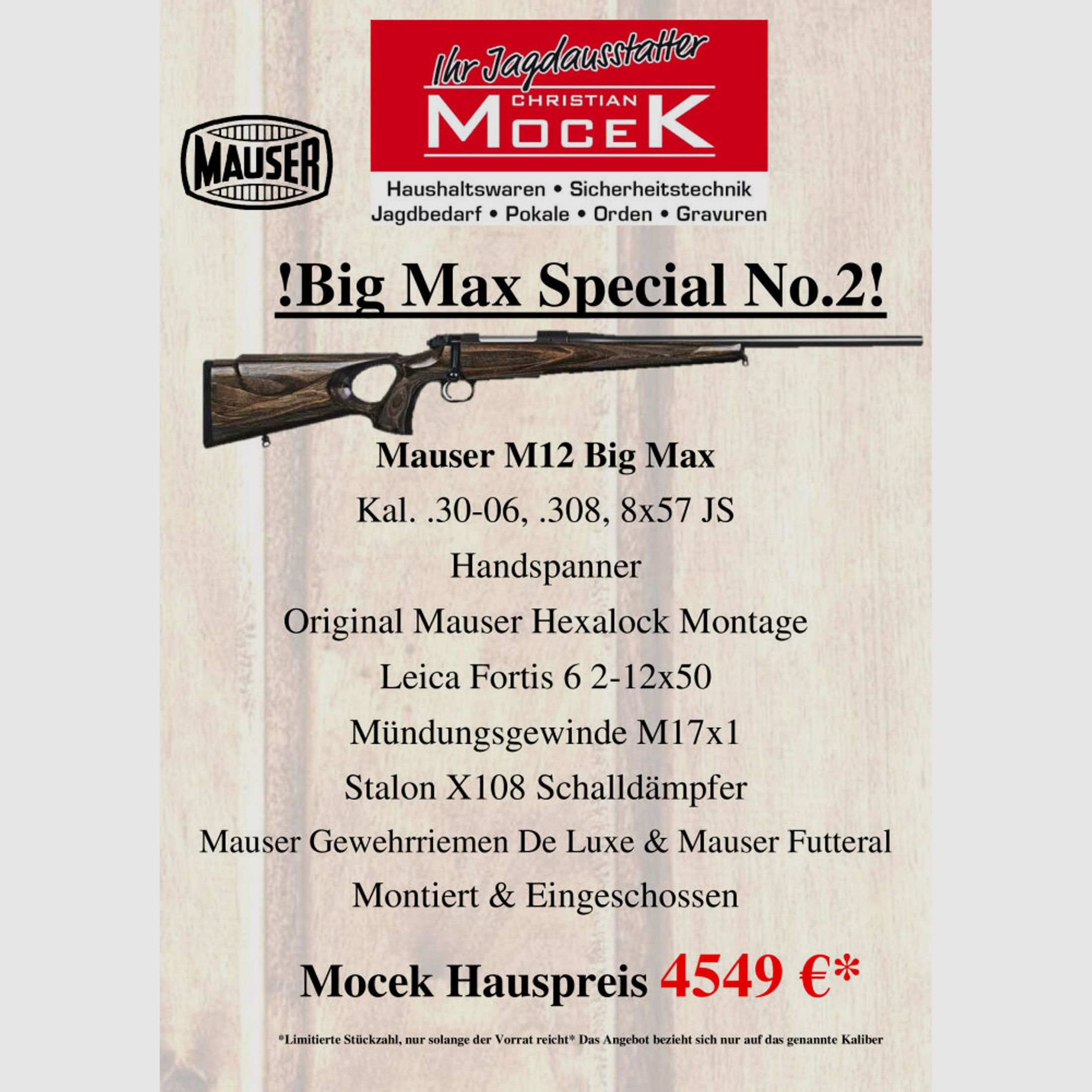 Mauser	 M12 Big Max, mit Leica Fortis 6 2-12x50 i, ohne Schiene