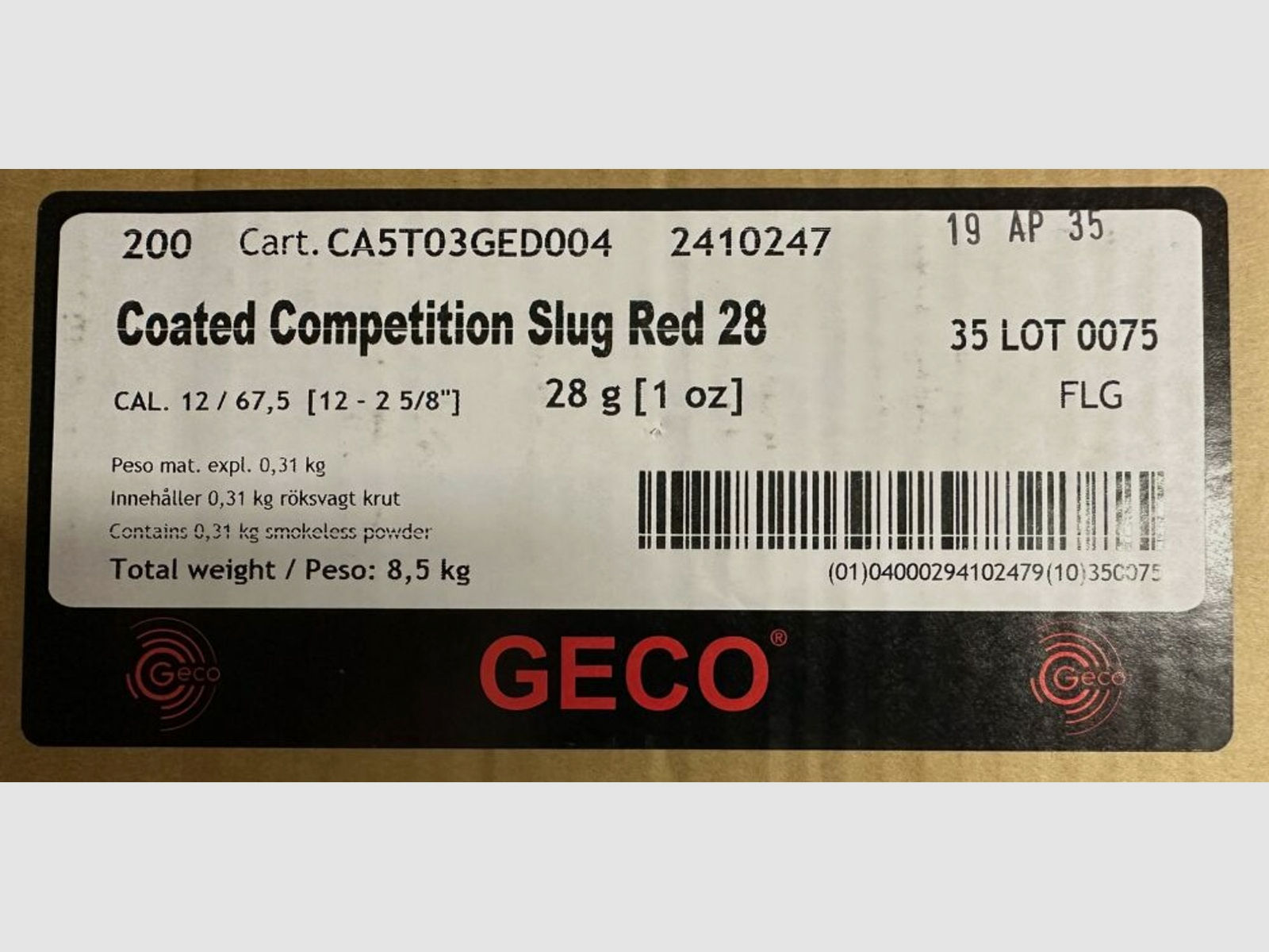 Geco	 Coated Competition Slug RED 28g 200 Stück
