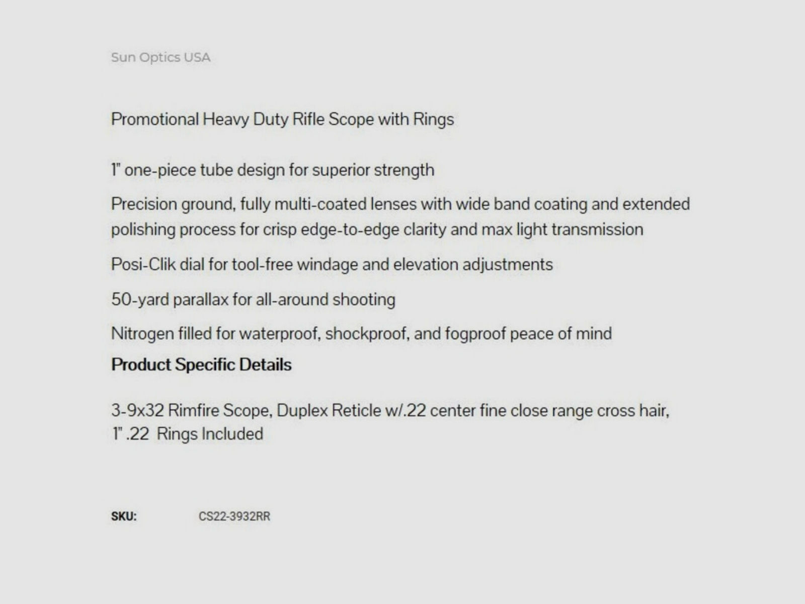 Sun Optics USA	 Heavy Duty 3-9x32 Duplex 1" (1 Zoll)