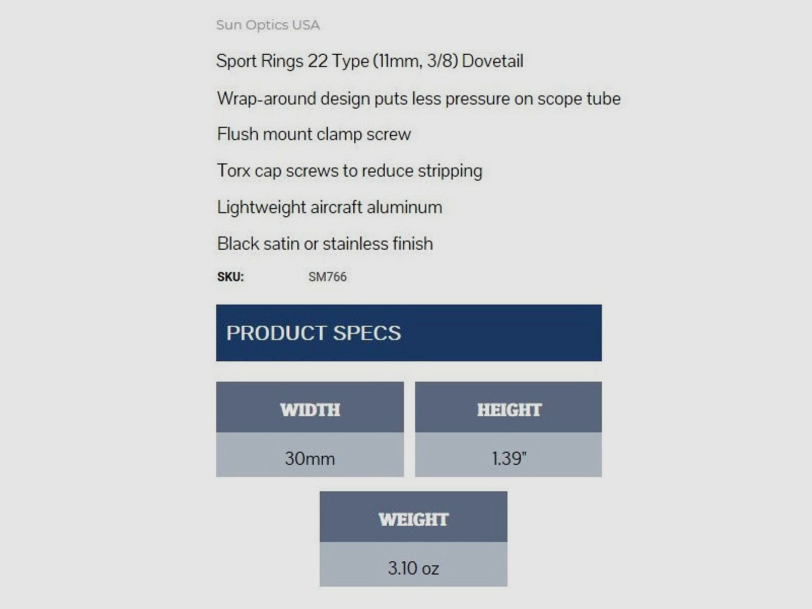 Sun Optics USA	 Prismenringe 30mm High Torx .22lr