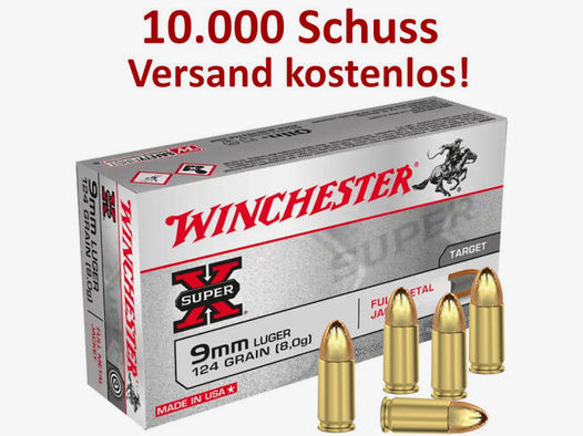 Winchester	 10.000 Schuss  Vollmantel 8,0g/124grs. 9 mm Luger