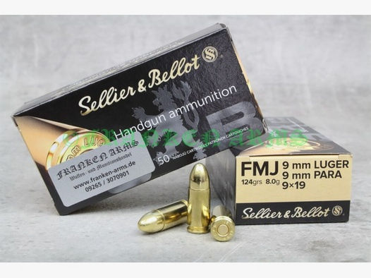 Sellier&Bellot	 9mm Luger FMJ 124gr. 8,0g 50 Stück Staffelpreise