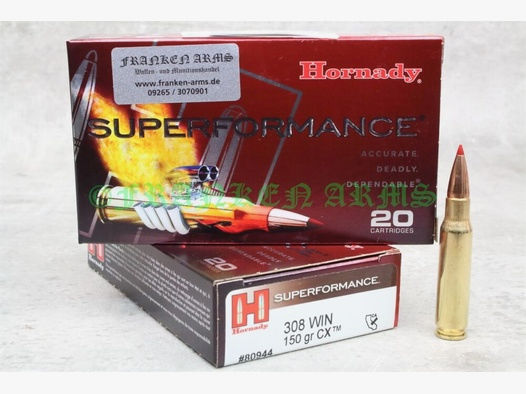 Hornady	 Superformance CX .308 Win. 150gr. 9,7g 20 Stück Staffelpreise