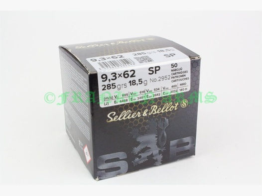 Sellier&Bellot	 Teilmantel 9,3x62 285gr. 18,5g 50 Stück Staffelpreise