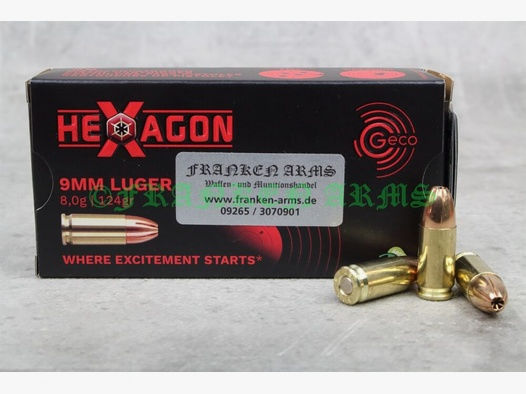 Geco	 Hexagon 9mm Luger 124gr. 8,0g 50 Stück Staffelpreise