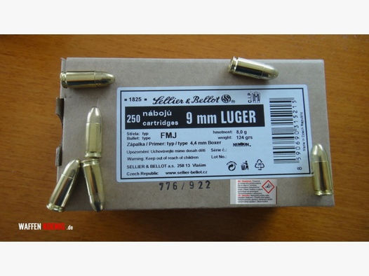 Sellier & Bellot	 250 Stück Patronen 9mm Luger - Sellier & Bellot