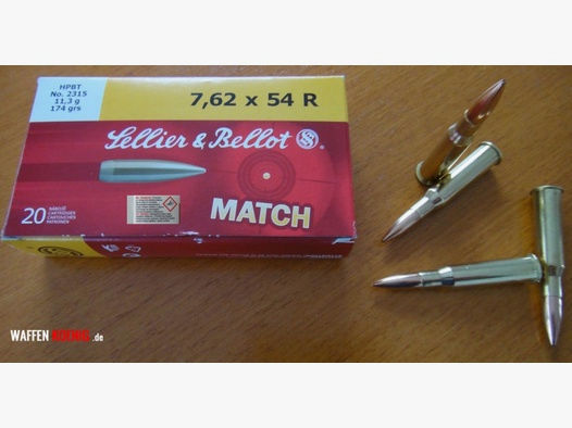 Sellier & Bellot	 20 Patronen:Sellier & Bellot, 7,62x54R mit Sierra Match King Geschoss