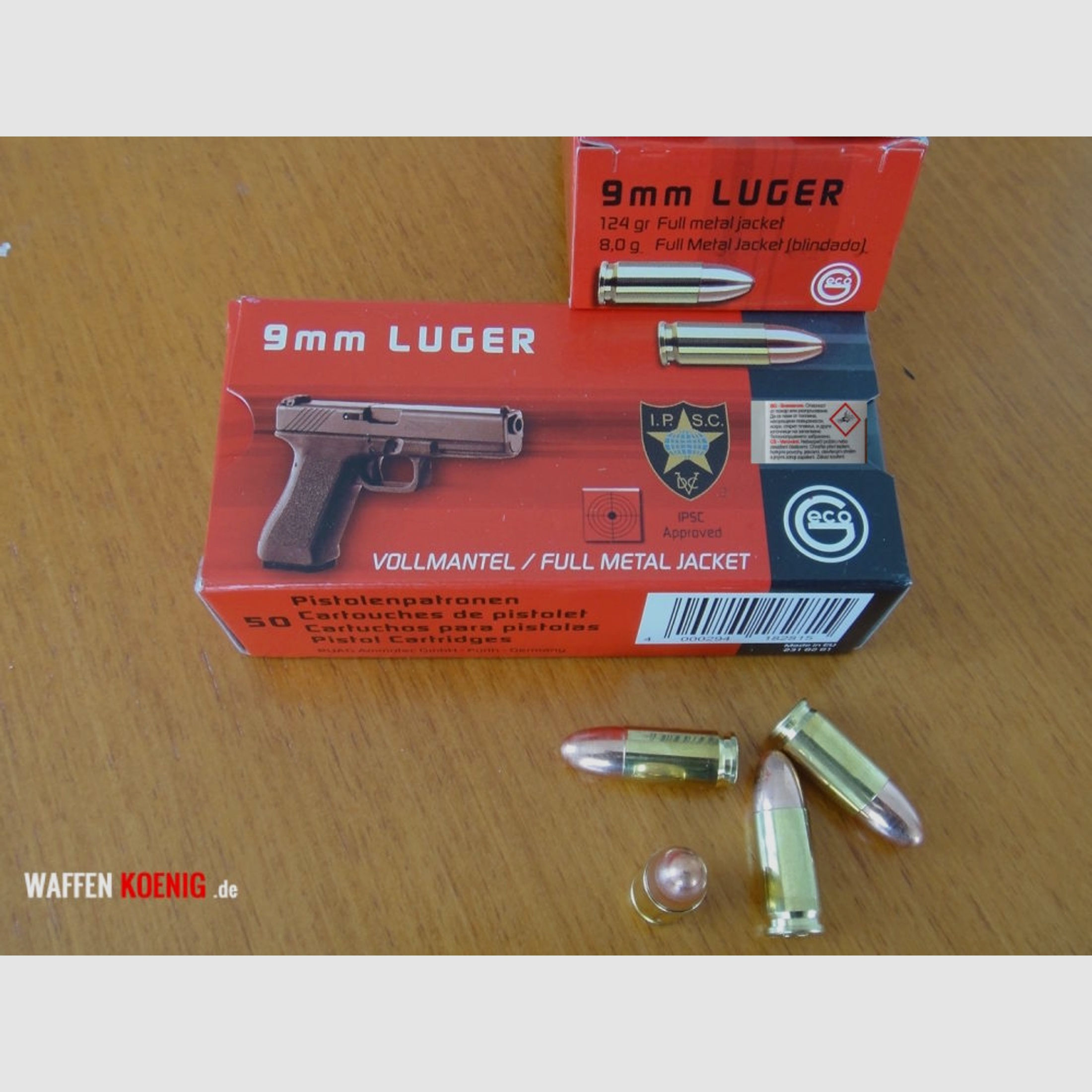 GECO	 100 Stück Patronen GECO-9mm Luger-Vollmantel