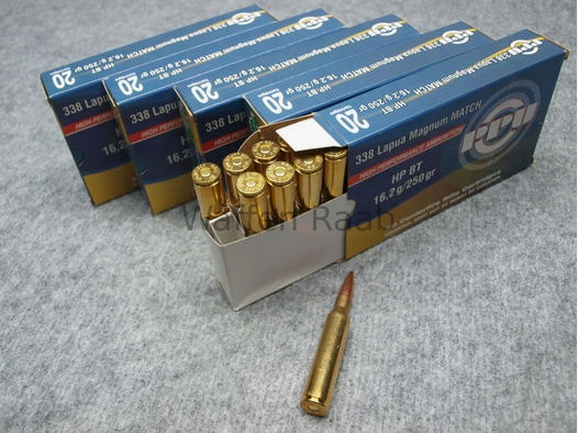 PPU 338 Lapua Magnum Match	 PPU 338 Lapua Magnum Match  HP BT 250grs.