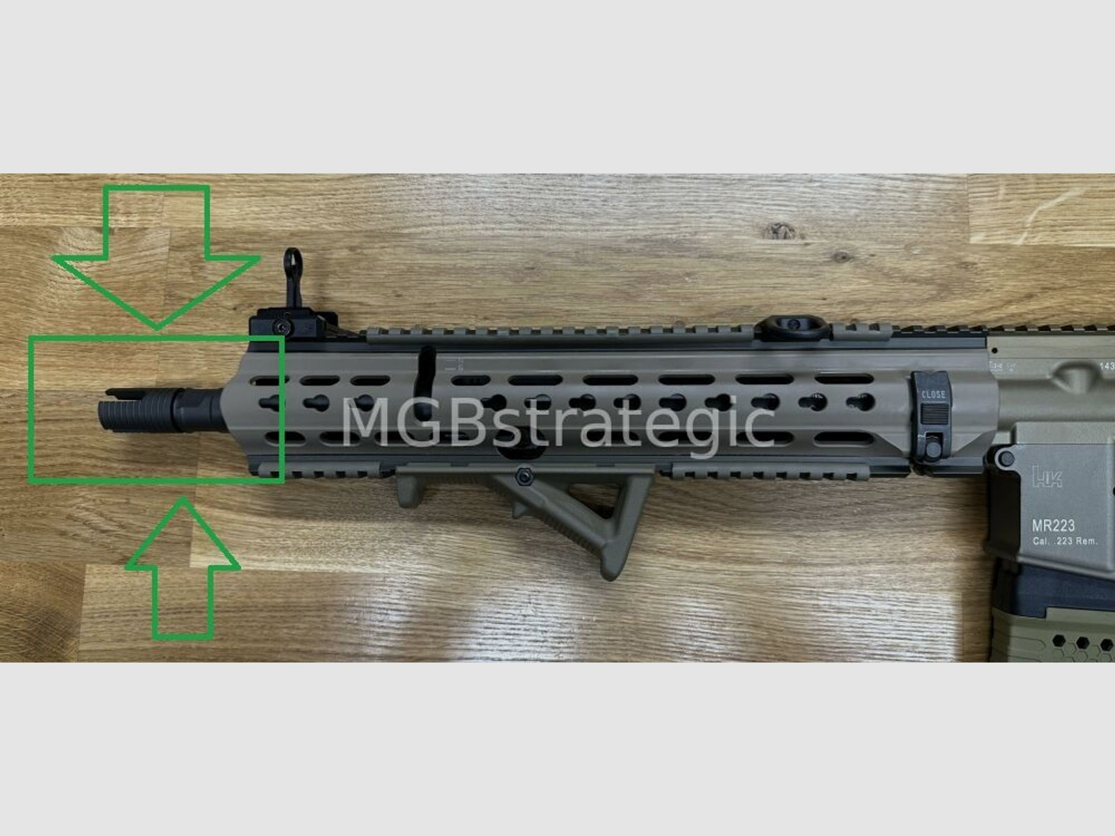 H&K G95K Mündungsfeuerdämpfer passend für MR223 / M15x1 HK	 mit Rotex-V / A2 / Nato Schnittstelle / mit Schalldämpferschnittstelle passend für Heckler & Koch 416 G95A1 G95KA1 G95K MR223