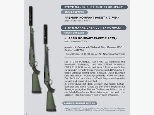 Komplettpaket Waffe + Schalldämpfer Steyr Jungjägerpaket	 STEYR MANNLICHER SM12 SX KOMPAKT