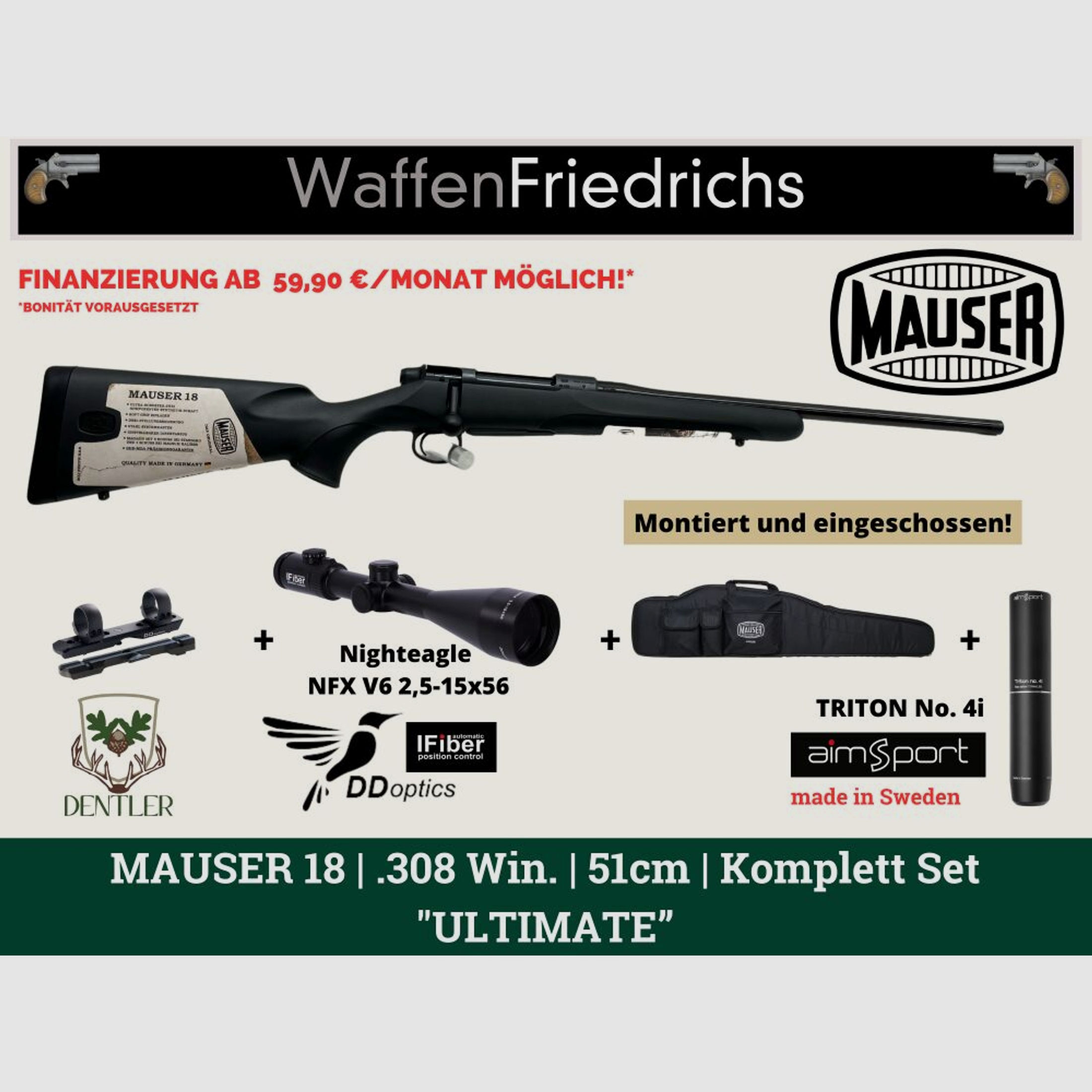 MAUSER	 18 Standard| Komplett Set "ULTIMATE" | Jungjäger - Waffen Friedrichs