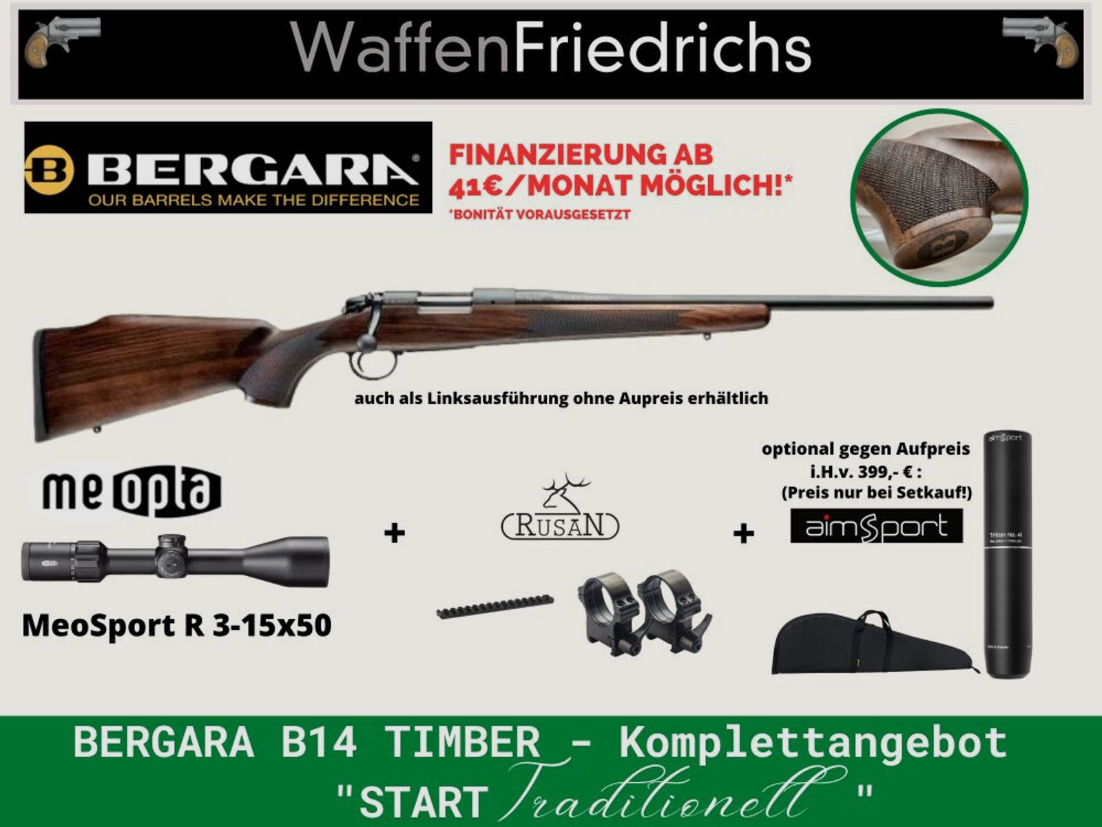 Bergara	 B14 Timber Komplettangebot "START Traditionell" | Jungjäger - Waffen Friedrichs