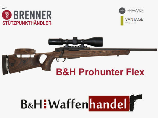 Brenner Komplettpaket:	 BR20 B&H Prohunter Flex Lochschaft mit Hawke 3-12x56 fertig montiert