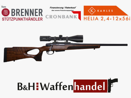 Brenner Komplettpaket:	 BR20 Lochschaft mit Kahles Helia 2.4-12x56 Jagd Repetierer Büchse Komplettset