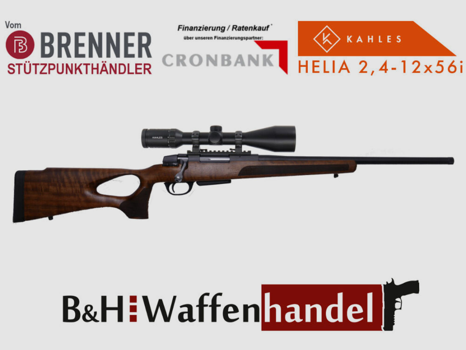 Brenner Komplettpaket:	 BR20 Lochschaft mit Kahles Helia 2.4-12x56 Jagd Repetierer Büchse Komplettset