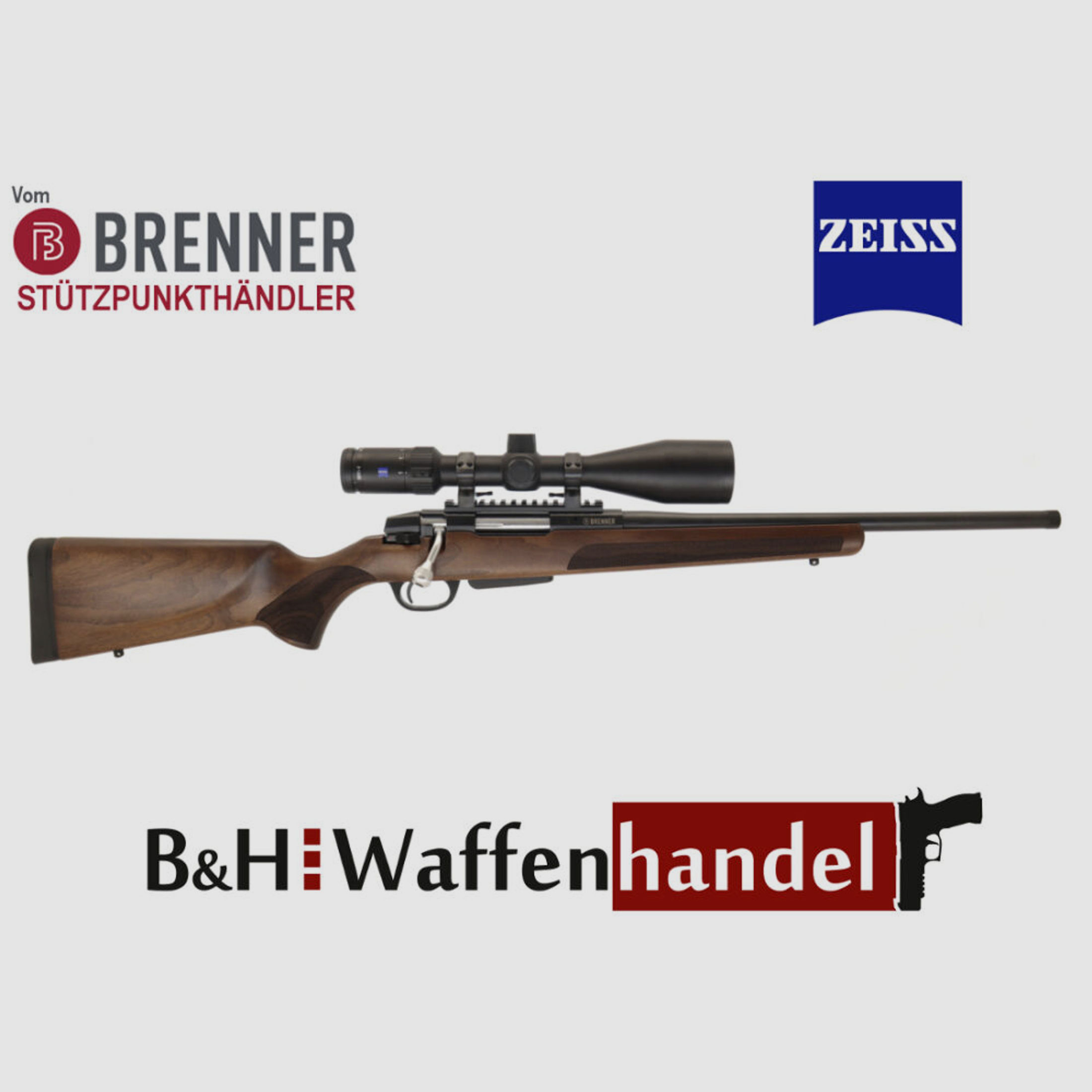Brenner Komplettpaket:	 Brenner BR20 Walnuss mit Zeiss V4 3-12x56