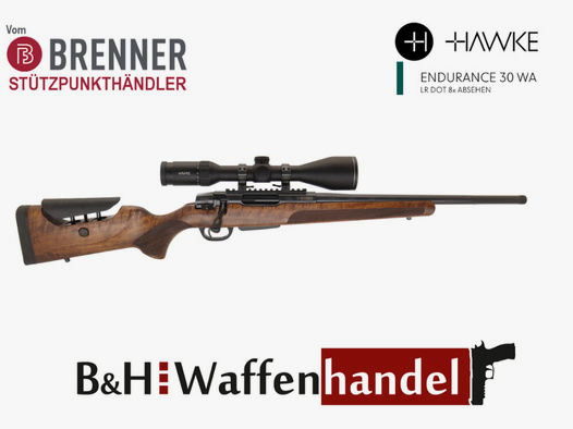 Brenner Komplettpaket:	 BR20 L.E. (Nussbaum, verstellbarer Schaftrücken) mit Hawke Endurance 3-12x56