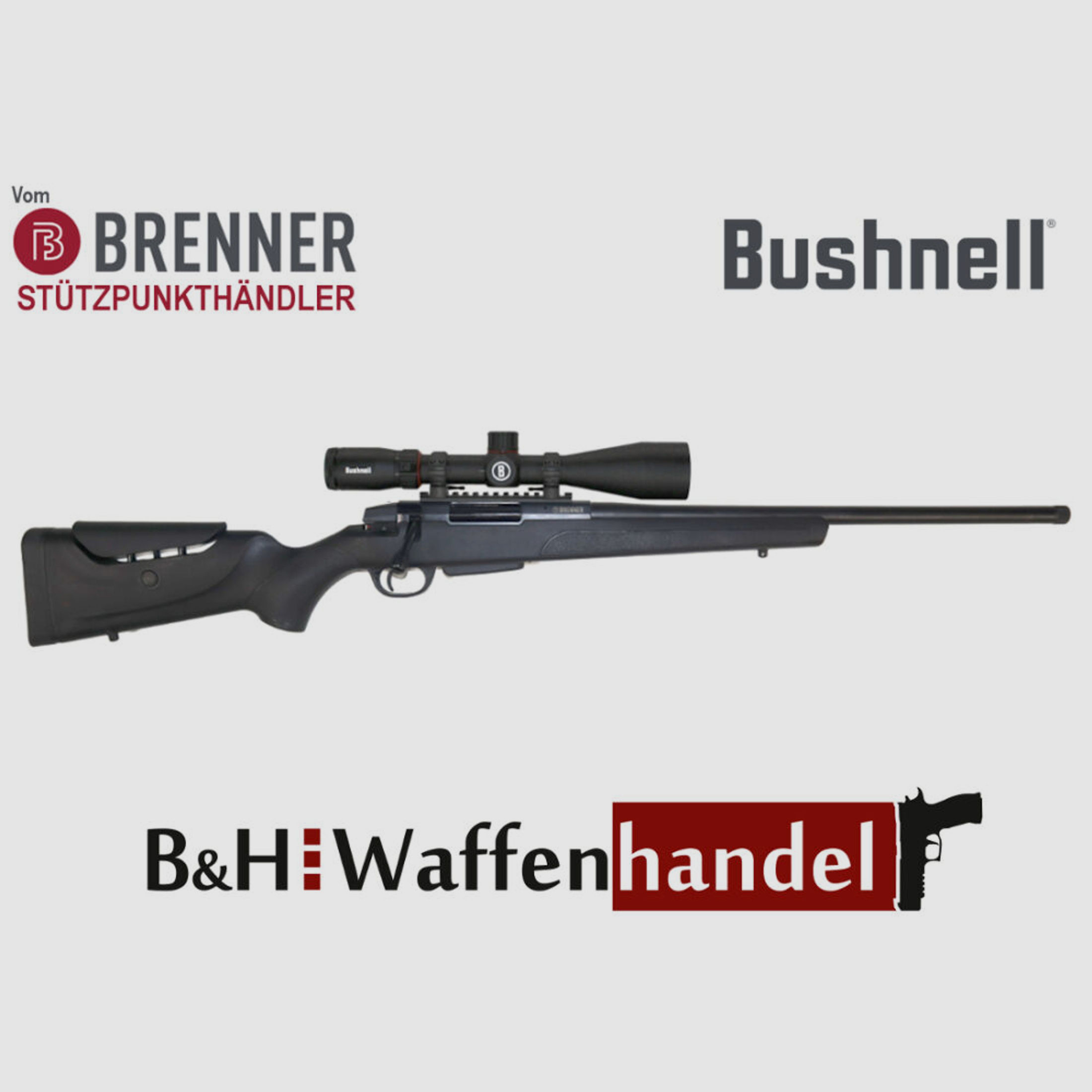 Brenner Komplettpaket:	 Brenner BR 20 Polymer schwarz mit ZF Bushnell 2.5-15x50 (m. Parallaxe Verstellung)