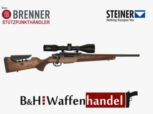 Brenner Komplettpaket:	 BR20 L.E. (Nussbaum, verstellbarer Schaftrücken / Limited Edition) mit Steiner Ranger 3-12x56