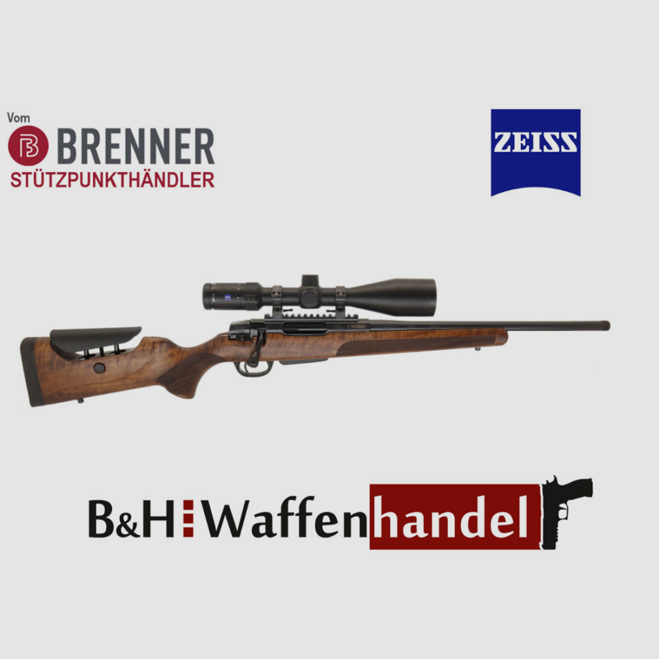 Brenner Komplettpaket:	 BR20 L.E. (Nussbaum, verstellbarer Schaftrücken) mit Zeiss V4 3-12x56