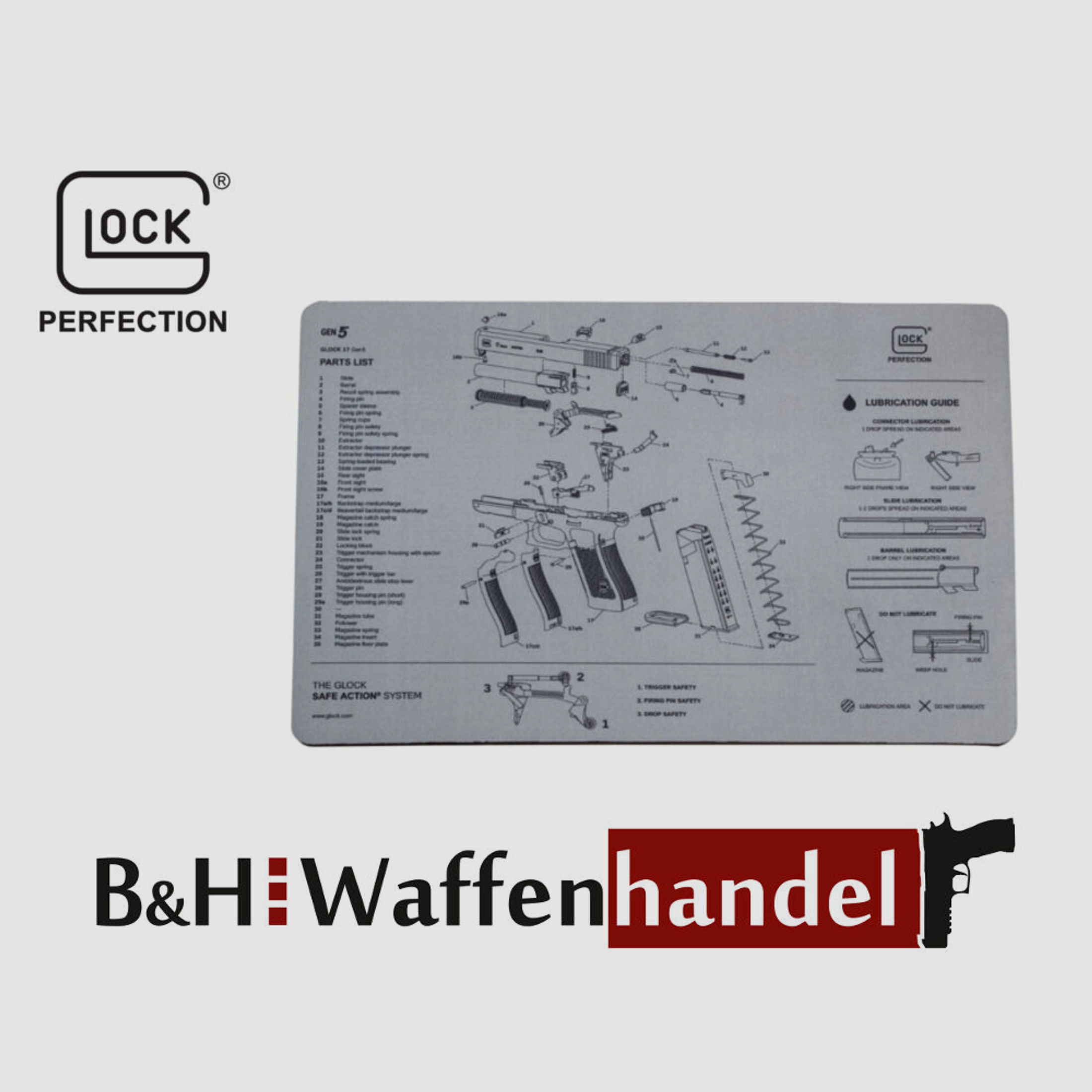Glock	 Auflagematte / Reinigungsmatte / Waffenunterlage (vgl. TEKMAT)