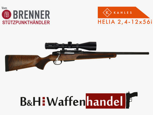 Brenner Komplettpaket:	 BR20 Repetierer Nussbaum-Schaft mit Kahles Helia 2.4-12x56i Komplettset Jagdbüchse