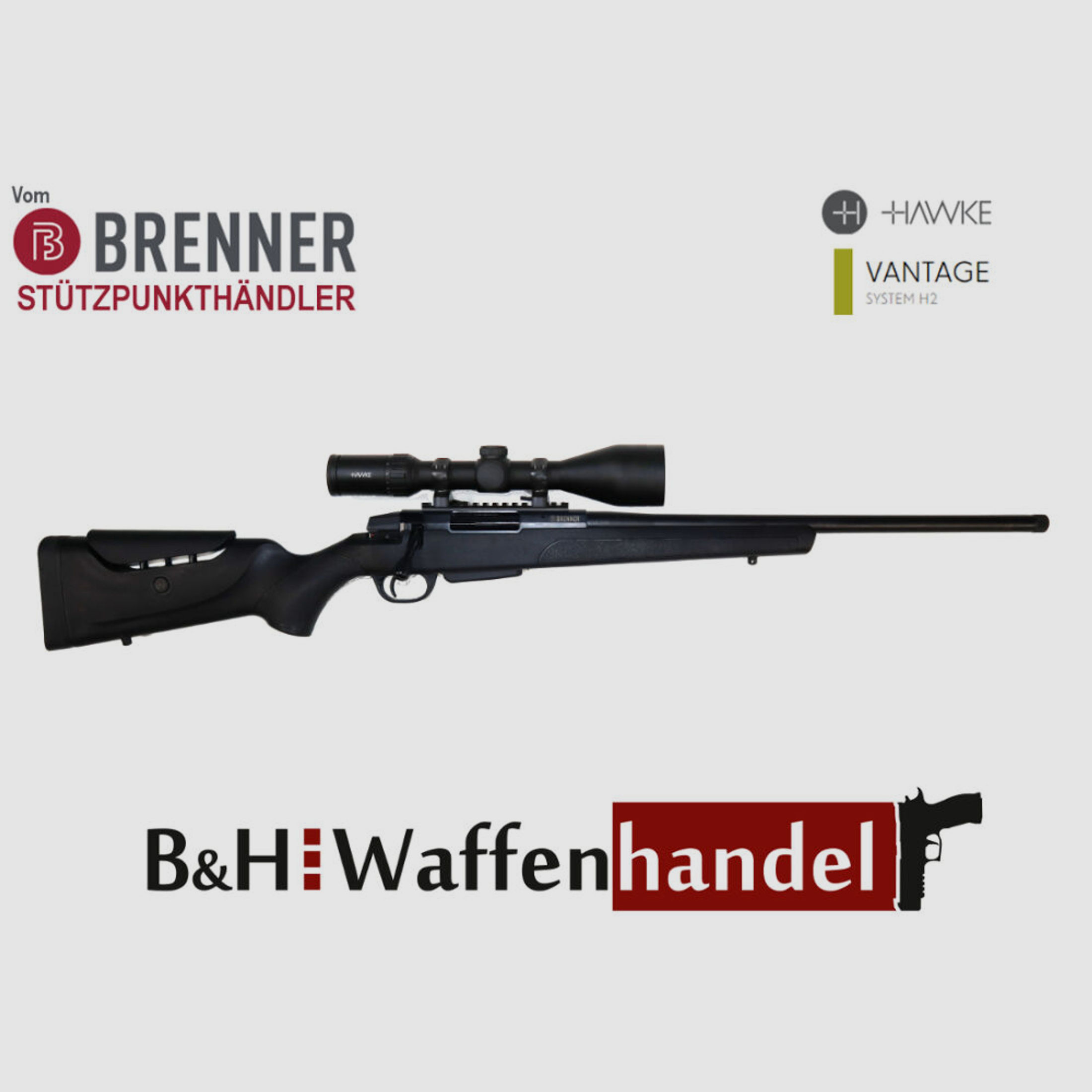 Brenner Komplettpaket:	 Brenner BR-20 Polymer mit Zielfernrohr Hawke Vantage 3-12x56