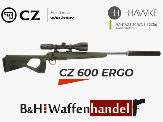 CZ	 600 ERGO Lochschaft Komplettpaket mit ZF 3-12x56, Schalldämpfer, Montagen