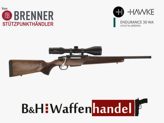 Brenner Komplettpaket:	 Brenner BR20 Holzschaft mit Hawke Endurance 2.5-10x50 Repetierer