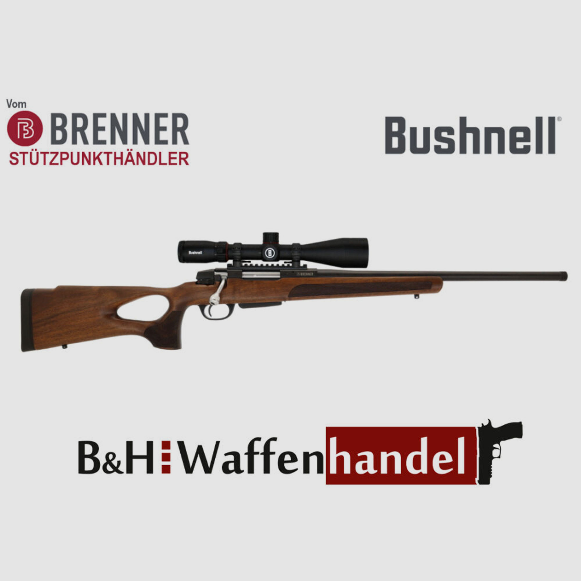 Brenner Komplettpaket:	 Brenner BR20 Lochschaft mit Bushnell 2.5-15x50 (m. Parallaxe Verstellung)