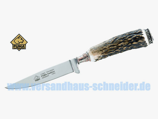 Puma Jagdmesser, Modell Tradition, Stahl 1.4116, Hirschhorn, Leder-Steckscheide