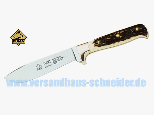 Puma Jagdnicker, Stahl 1.4116, Hirschhorn-Schalen, Lederscheide (P18)