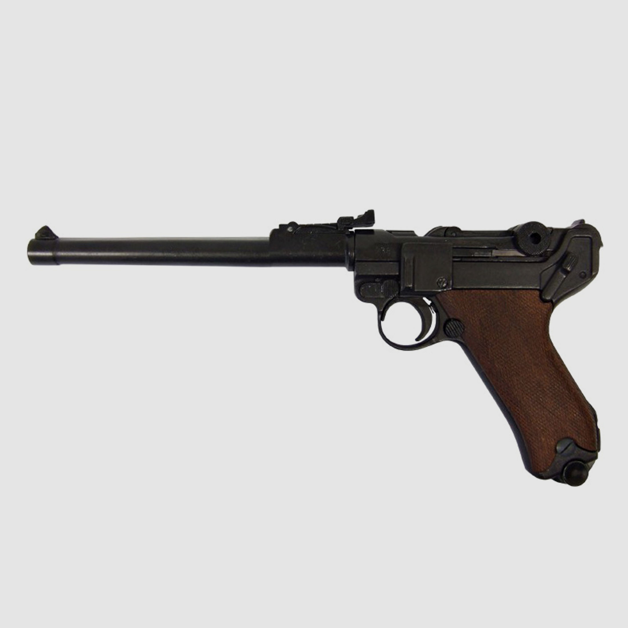 Deko Pistole Luger P08 Artillerie, mit langem Lauf und braunem Griff